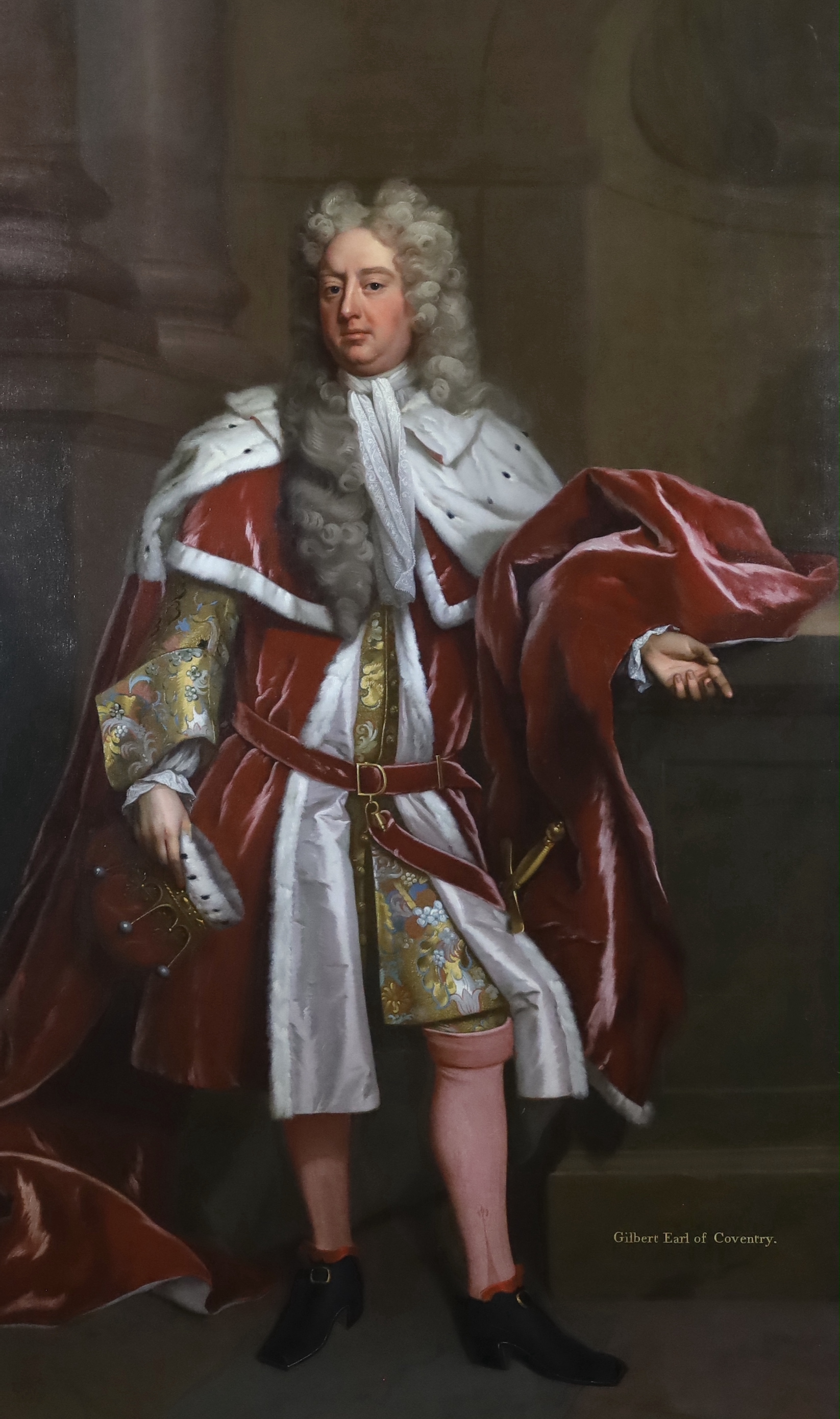 Michael Dahl (Swedish, 1659-1743), Portrait of Gilbert, 4th Earl of Coventry, full length in ermine trimmed ceremonial robes and holding a coronet, oil on canvas, 243 x 147cm